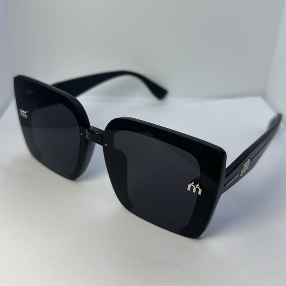 Oversized Black Square Sunglasses Silver M Logo UV Protection Chic Trendy Shades main image 6